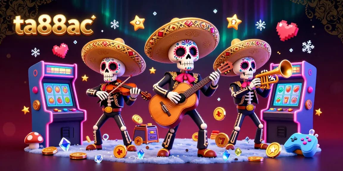 Play exciting slots with ta88ac's colorful mariachi band illustration featuring vibrant gaming elements.