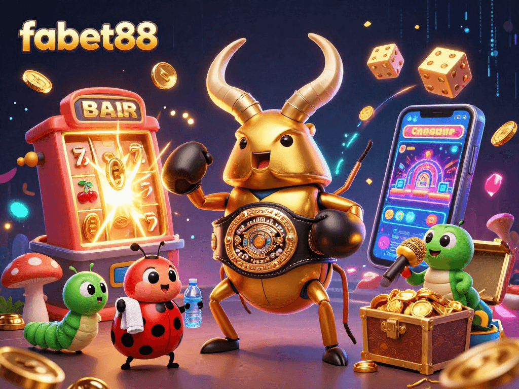 Experience fabet88's vibrant action-filled casino scene featuring epic games and characters.