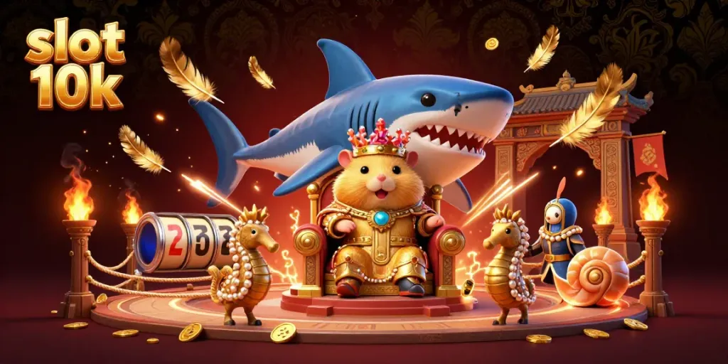 Engage with an exciting slot 10k theme featuring a golden hamster king and dynamic casino elements.
