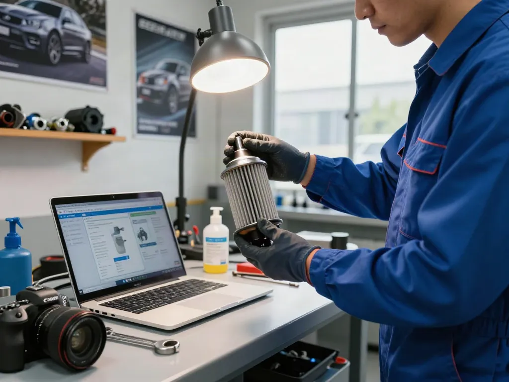 Techniker reinigt DPF in der Werkstatt mit Werkzeugen, das Thema ist DPF reinigen.