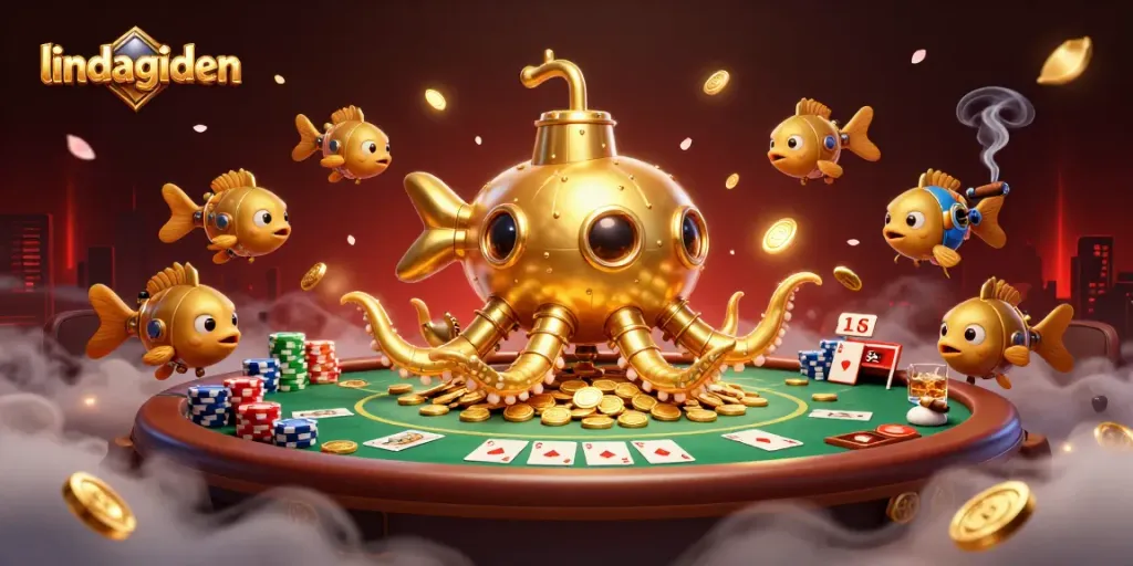 Join the excitement with lindagilden at a dynamic poker scene featuring a golden kraken amidst stacks of chips.