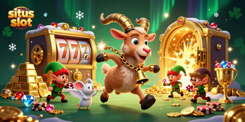 Engage with situs slot gameplay as Krampus and friends steal away riches in a festive casino!