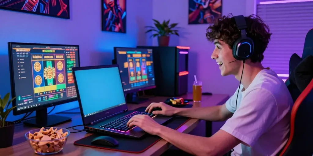 PESGSLOT online gaming scene showing a player immersed in dynamic slot games.