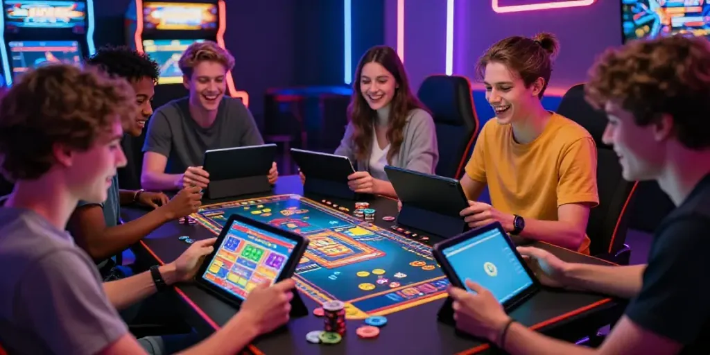 Situs togel interactive gaming session with friends enjoying game elements and vibrant atmosphere.