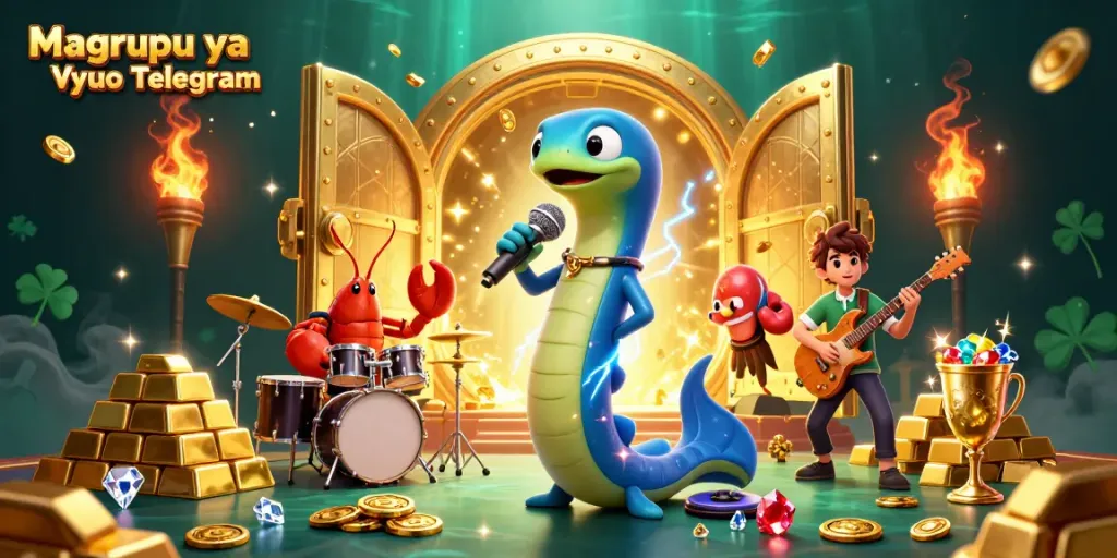 Experience the excitement of Magrupu ya Vyuo Telegram as gambling characters perform in an underwater casino.