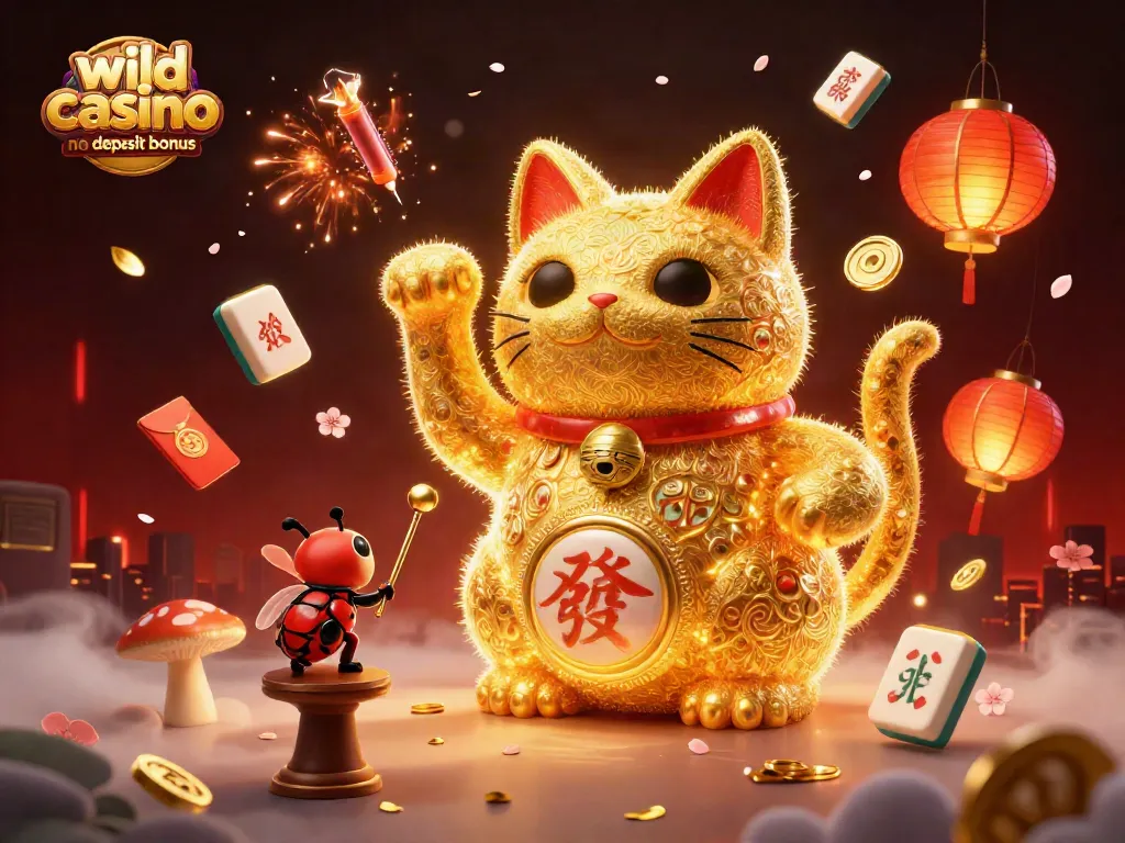 Engage with the wild casino no deposit bonus amidst golden fireflies and vibrant casino symbols.