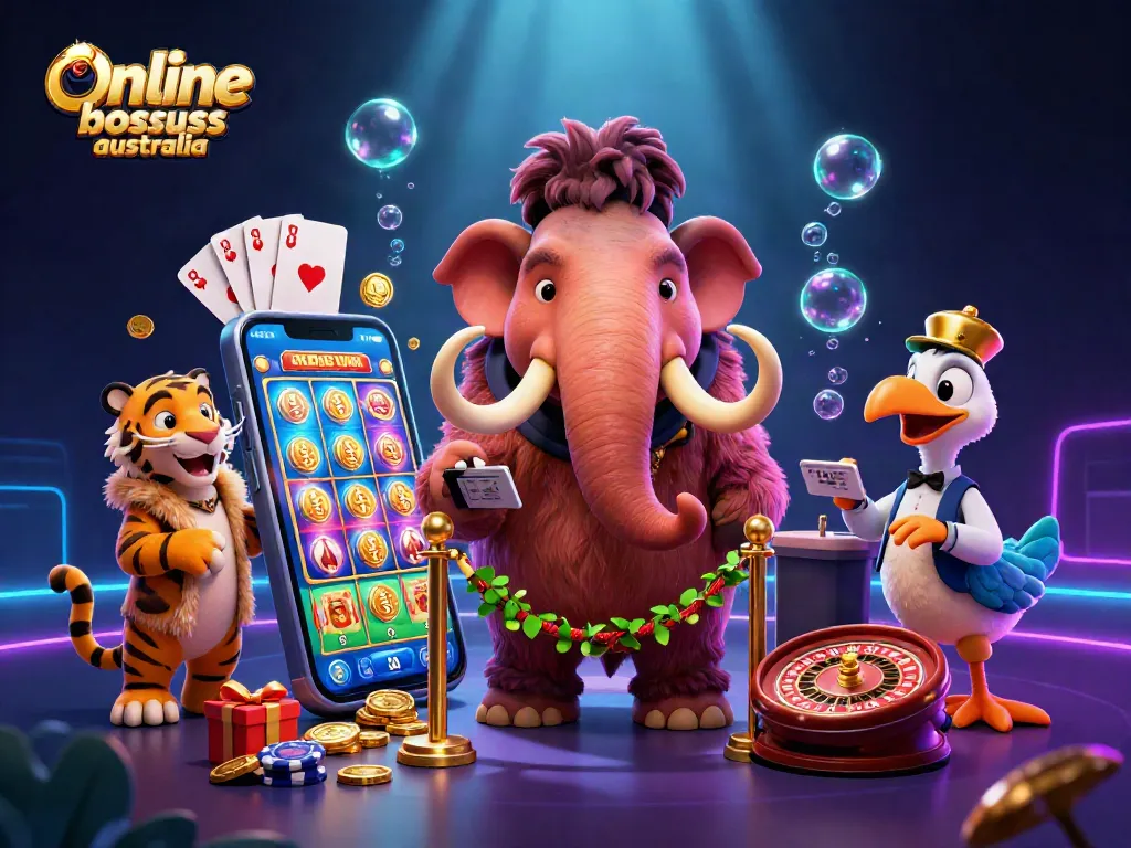 Experience online casino bonuses Australia with dynamic slot games and exciting promotions in this vibrant 3D illustration.