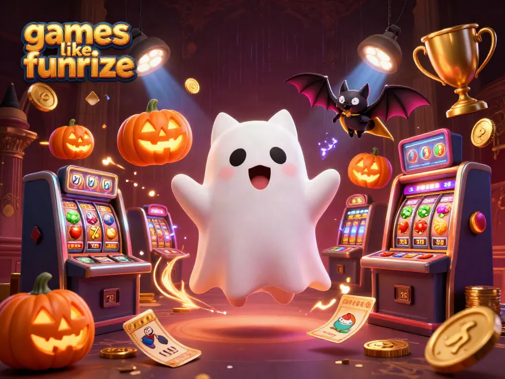 Experience thrilling games like Funrize with a lively casino scene featuring fun characters and slot elements.