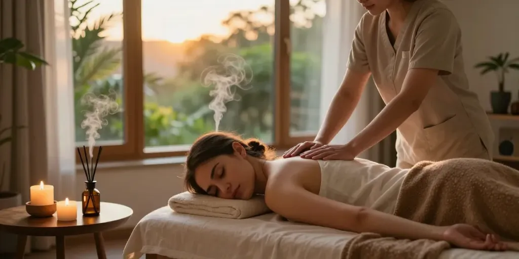 Experience a calming 성남출장안마 massage session in a serene home setting.