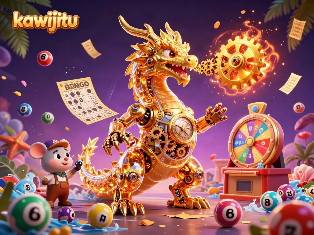 Kawijitu: Enjoying a vibrant lottery-themed adventure with a golden dragon and whimsical elements.
