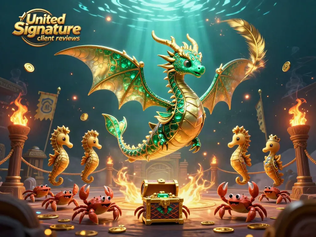 Experience the rich visuals of United Signature client reviews showcasing vibrant gaming elements.