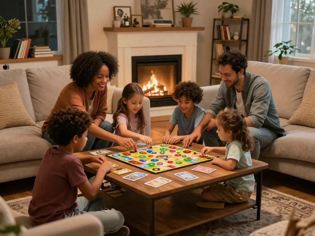 Sildenafil-themed family game night, capturing joy and engagement.