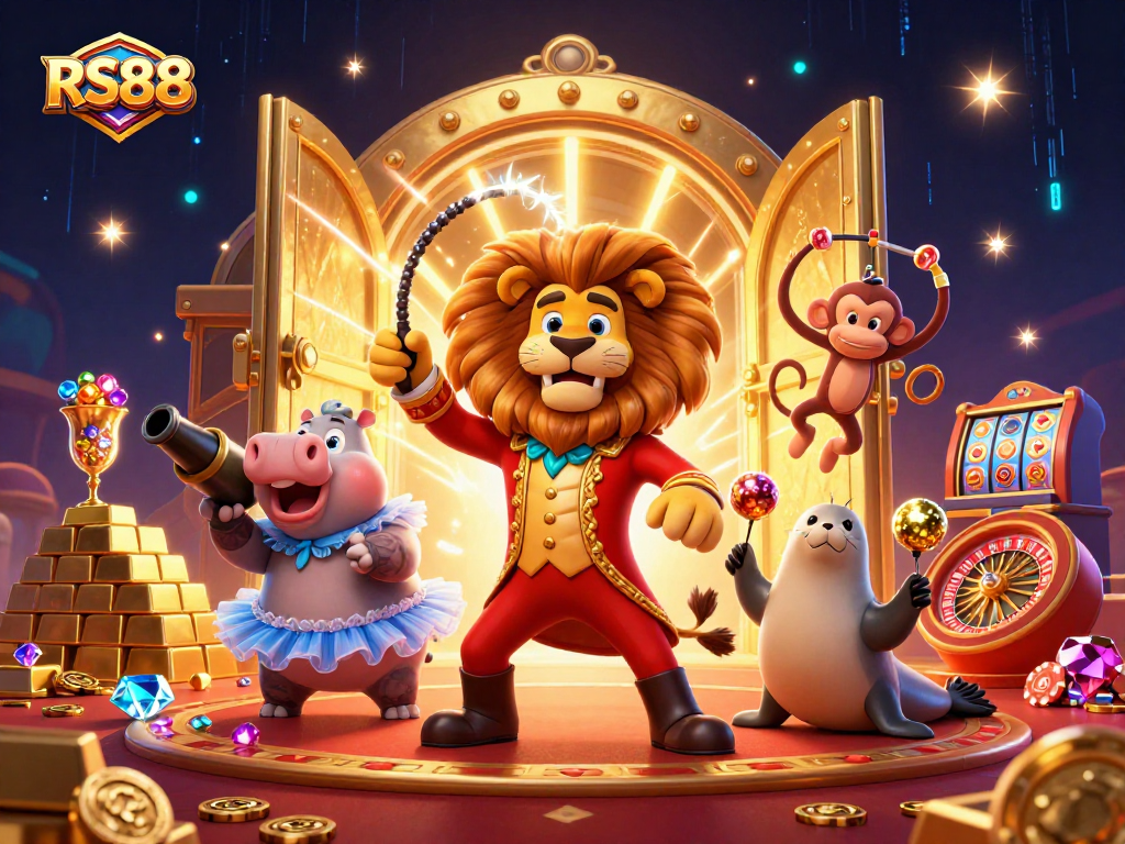 Experience thrilling action with RS88 at the vibrant casino featuring colorful characters and dazzling treasures