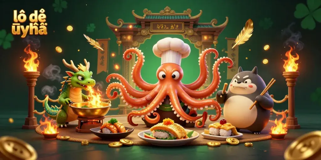 Experience thrilling moments with lô đề uy tín as a vibrant octopus chef and dragon ignite the action!
