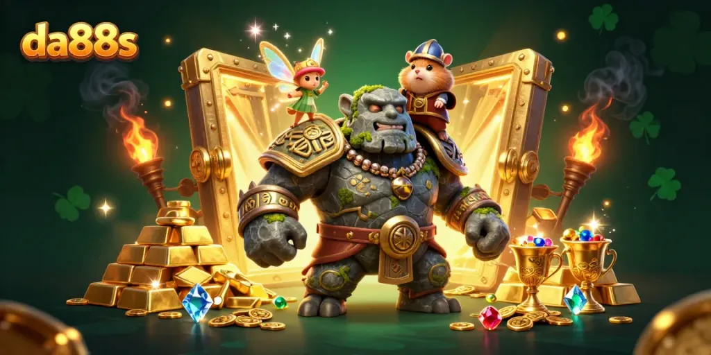 Engage with da88s through vibrant casino-themed illustration featuring treasure and characters.