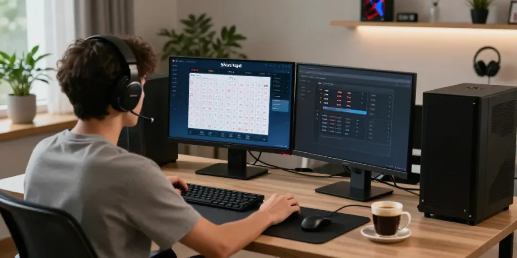 Engaged user placing bets on a trusted situs togel platform in a modern gaming setup.