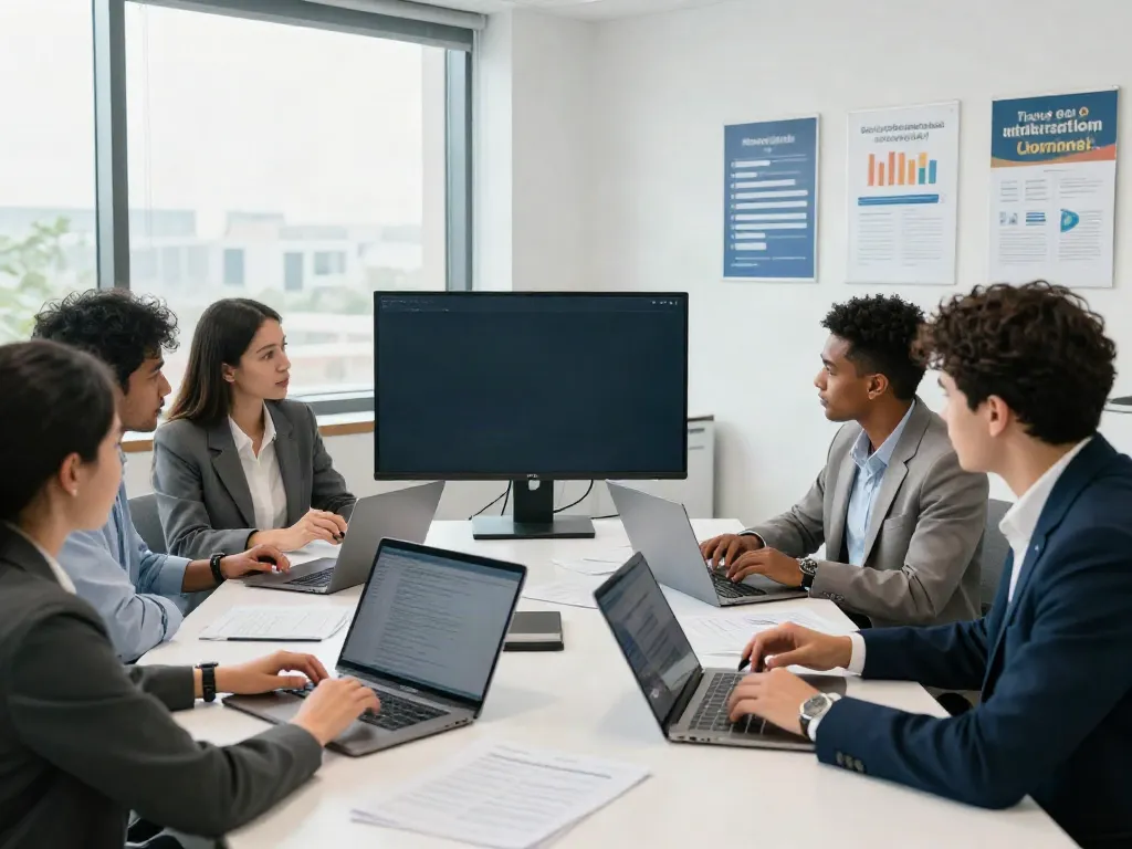 Start a service bureau with a diverse team using professional tax software in a modern office.