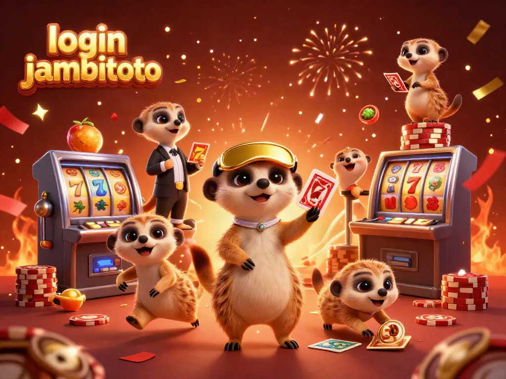Engage with the excitement of login jambitoto in a vibrant 3D casino scene featuring meerkats.
