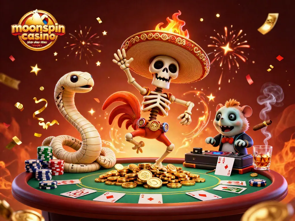 Celebrate big wins with the vibrant moonspin casino sister sites free play, featuring dynamic gaming characters and exciting elements.