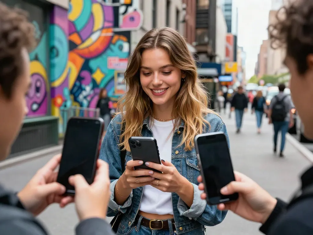 Chloe Sunderland engaging with followers in a vibrant urban setting.