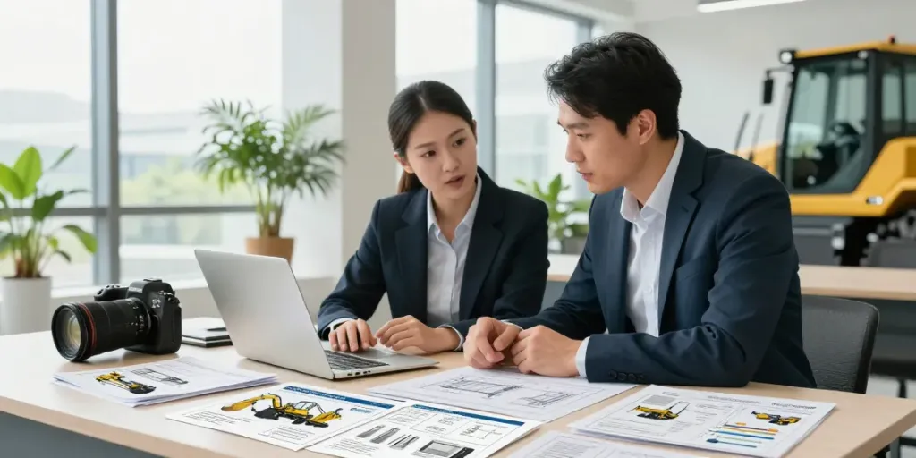 Heavy Machinery Loans consultation with a finance broker and business owner in an office setting.