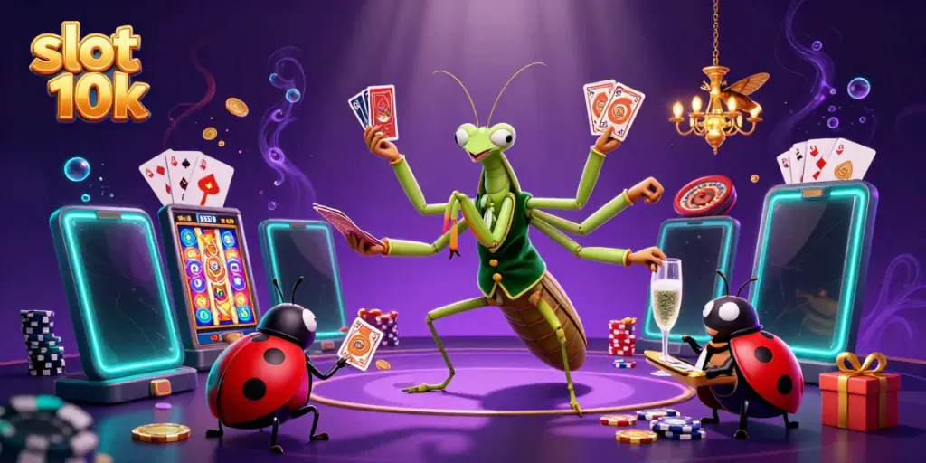 Experience the excitement of slot 10k with a vibrant 3D casino scene filled with action and winning potential.