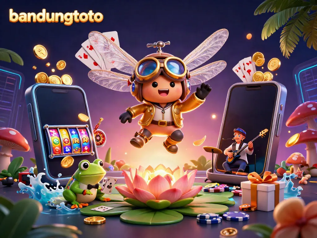 Play thrilling games at bandungtoto with a vibrant illustration of casino excitement featuring a pilot, croupier, and jazz band.