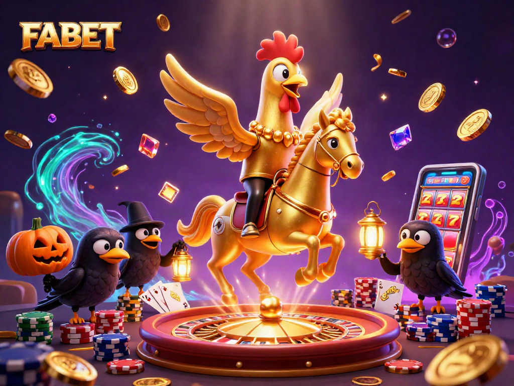 Experience thrilling gameplay at FABET with a golden rooster and dazzling casino elements.