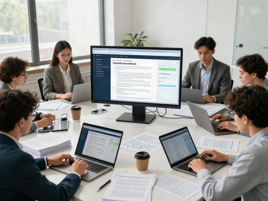 Team examining document fraud detection solutions in modern office, showcasing analysis and collaboration