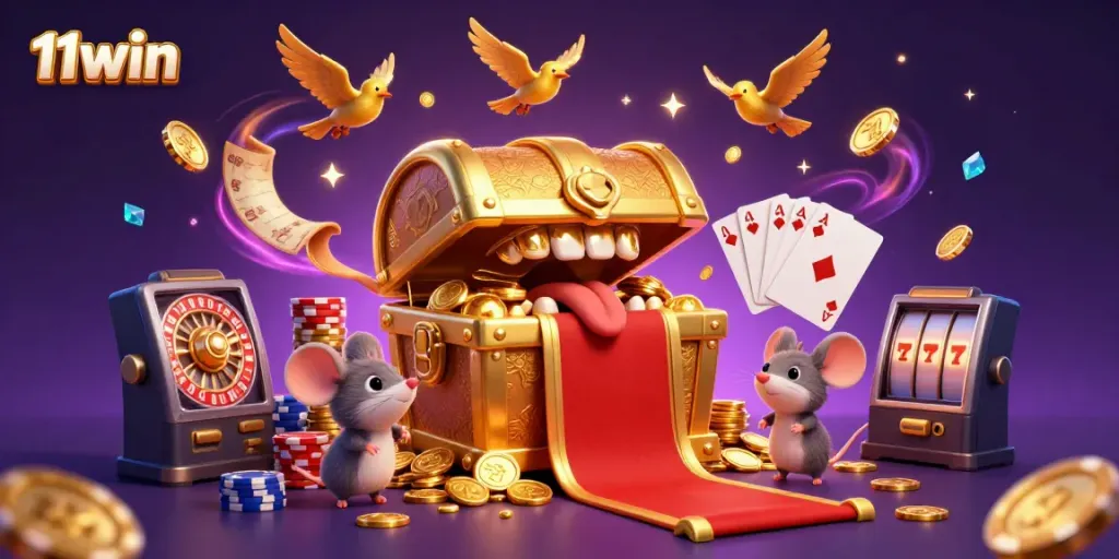 Experience rich rewards with 11win's vibrant casino scene featuring treasure opportunities.