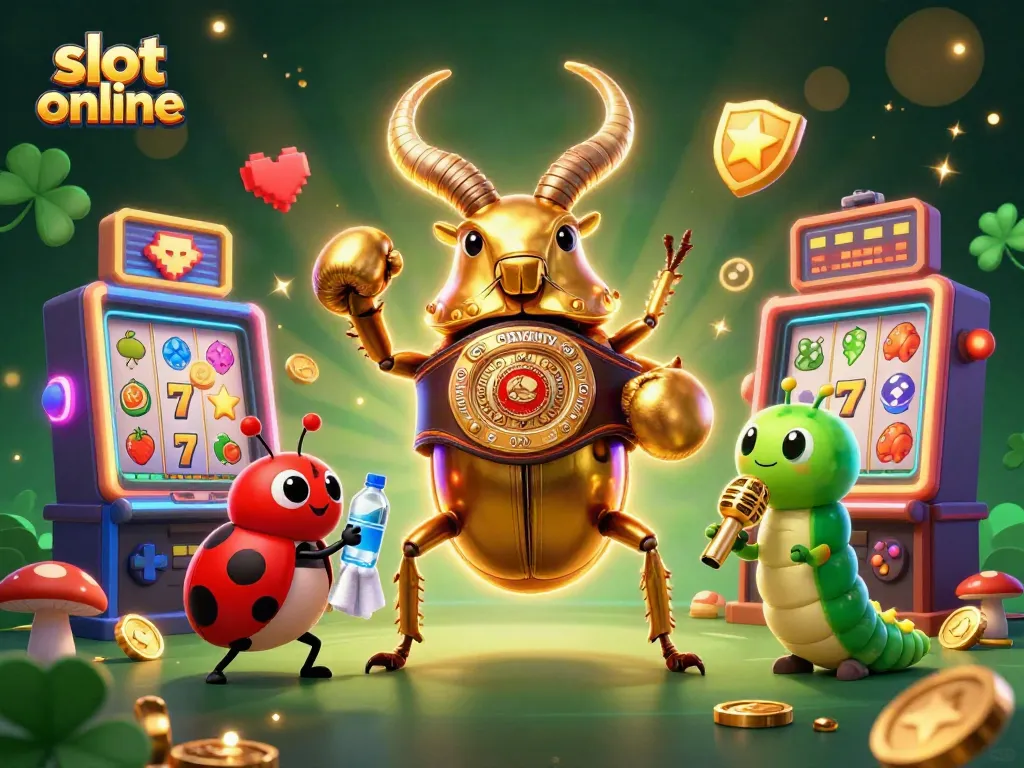 Engage with slot online action featuring dynamic 3D characters amidst colorful machines.