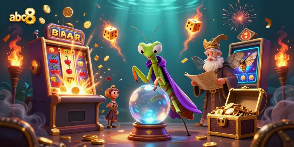 Engage with abc8's vibrant casino scene featuring mystical characters and exciting slot elements.
