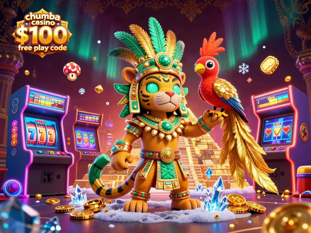 Experience the excitement of Chumba Casino $100 free play code in this vibrant casino-themed scene.