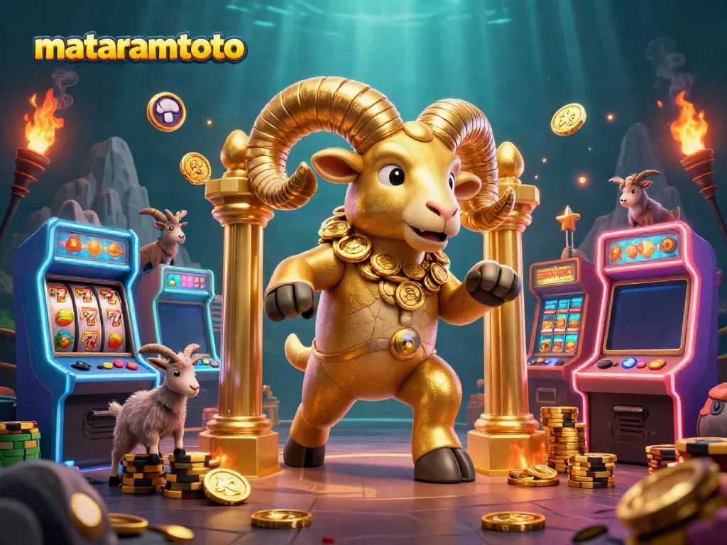 Experience the excitement at MATARAMTOTO with vibrant casino elements and a charging ram as a centerpiece.