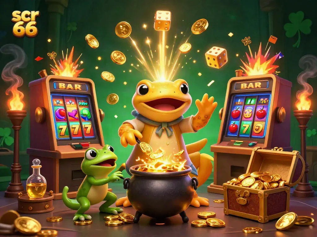 Experience thrilling gameplay at scr 66 with our golden alchemist scene, featuring vibrant casino elements.