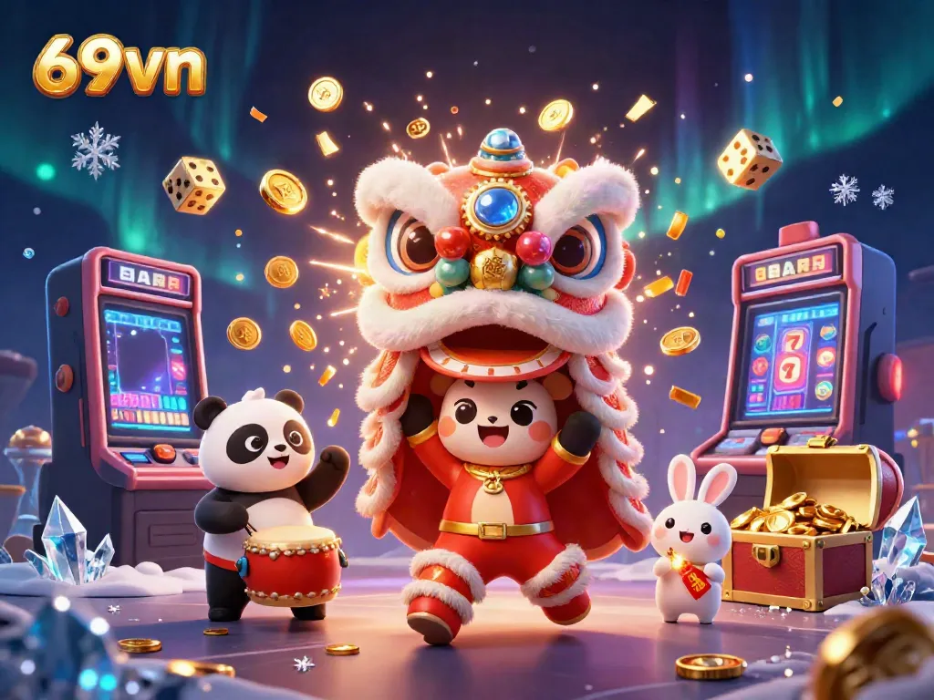 Experience the vibrant world of 69vn with lively characters celebrating casino wins, surrounded by thrilling gaming elements.