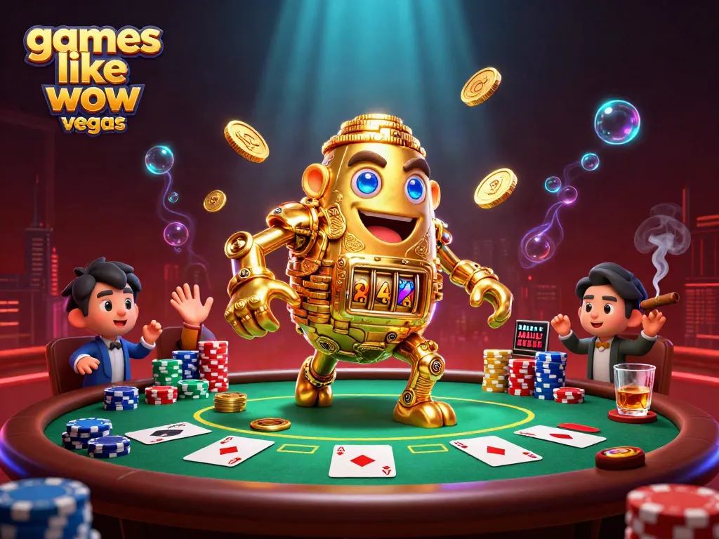 Join the excitement at games like wow vegas with this thrilling casino scene filled with golden golems, poker tables, and dynamic gameplay.