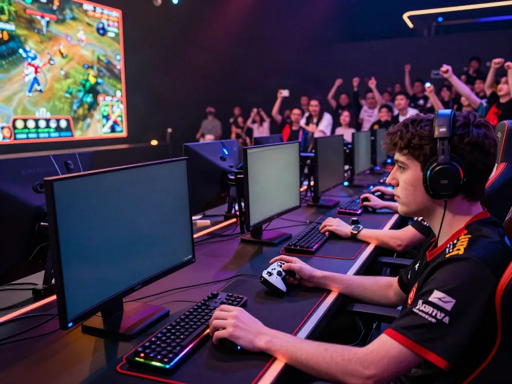 G15Tools gaming guide scene in a thrilling esports arena with competitive players.