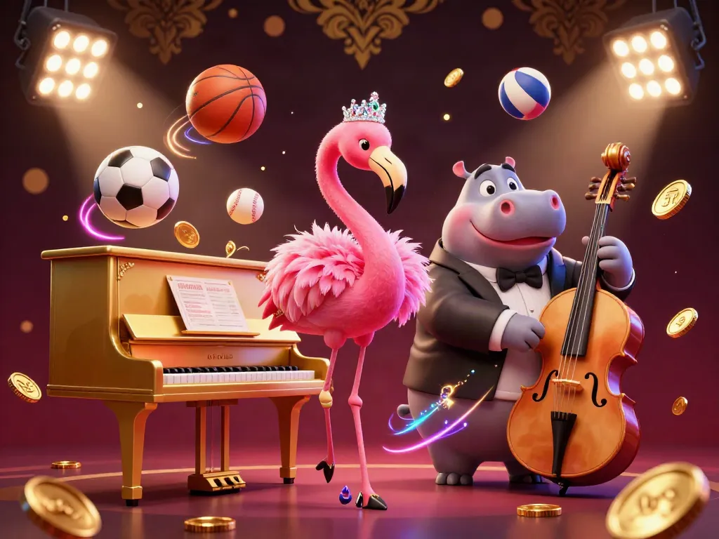 Experience thapcam’s dynamic casino scene with a flamingo singer and hippo bassist, showcasing vibrant sports betting elements.