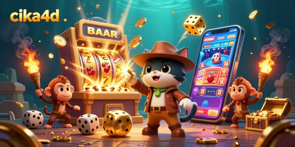 Experience the thrill of cika4d with explorers unveiling golden treasures amid dynamic casino elements.