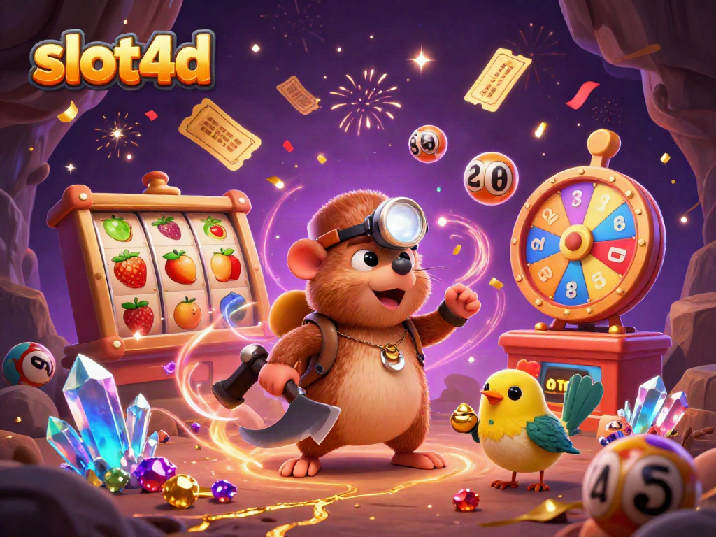 Engage with slot4d in an exciting casino world filled with vibrant slot reels and dynamic gaming elements.