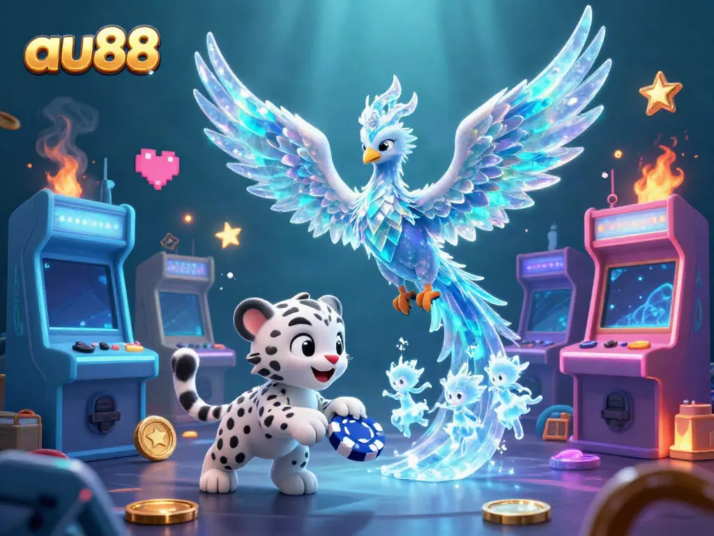 Experience the enchanting world of au88 with this vibrant 3D illustration featuring unique casino-themed characters and elements.