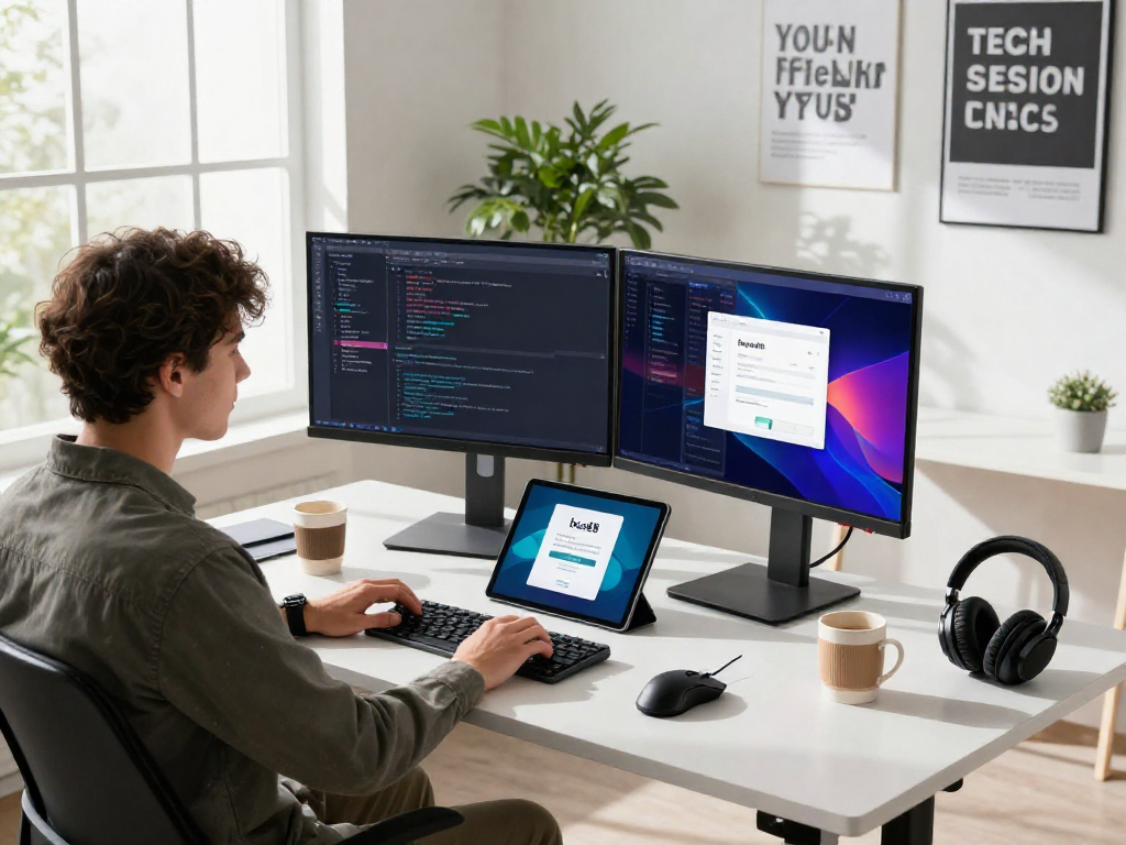 Developer fokus saat melakukan bos88 login di ruang kerja modern.