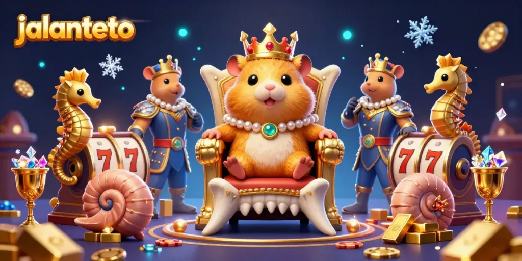 Mengakses peluang seru di jalantoto dengan raja hamster emas yang berkuasa, dikelilingi harta karun.