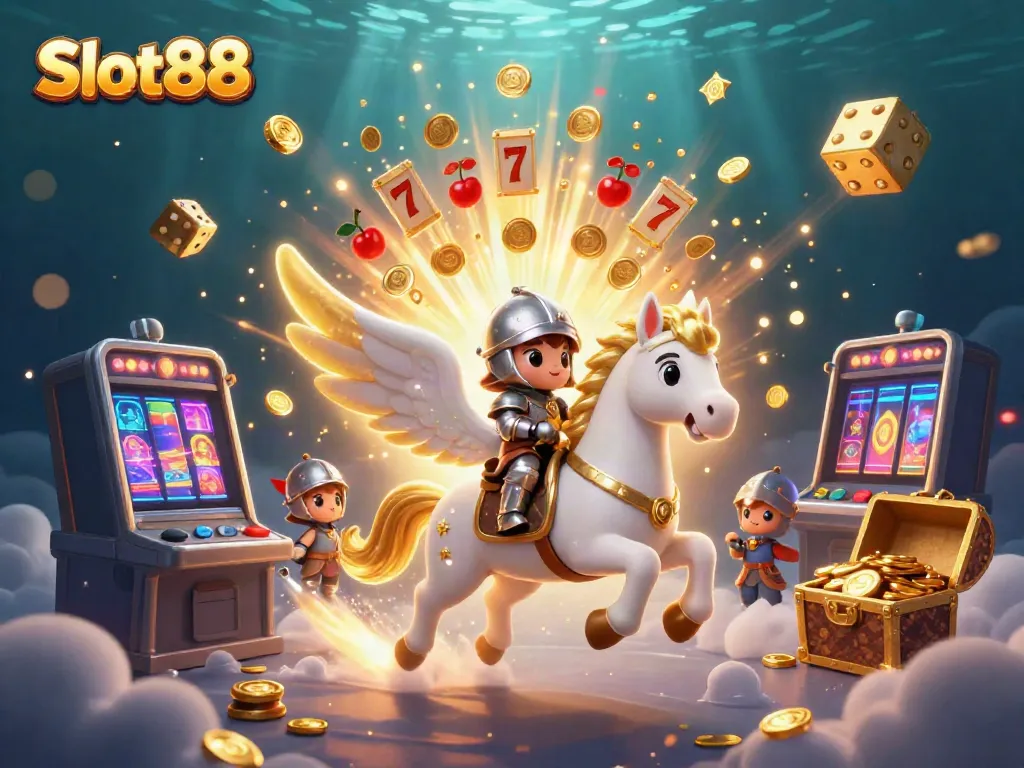 Experience the excitement of Slot88 with a dynamic 3D illustration of characters in a vibrant casino scene.