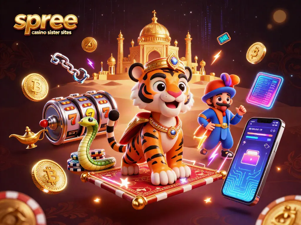Spin the reels at spree casino sister sites featuring a magical tiger sultan and golden palace.