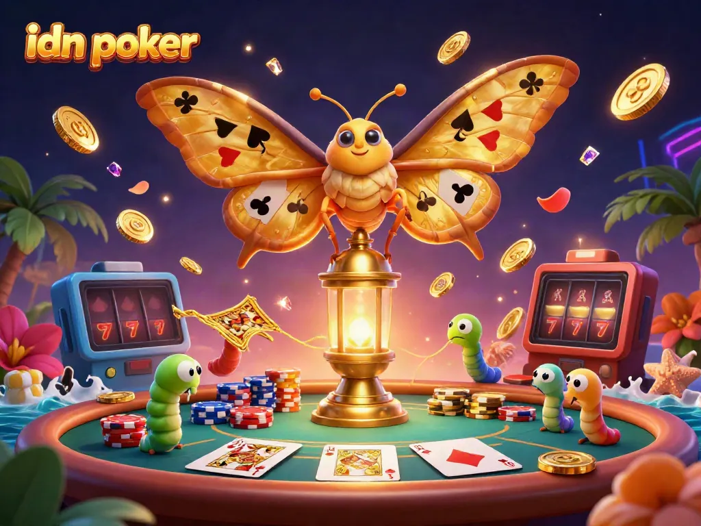 Menangkan idn poker dengan permainan yang mendebarkan, dikelilingi oleh koin emas dan kartu.