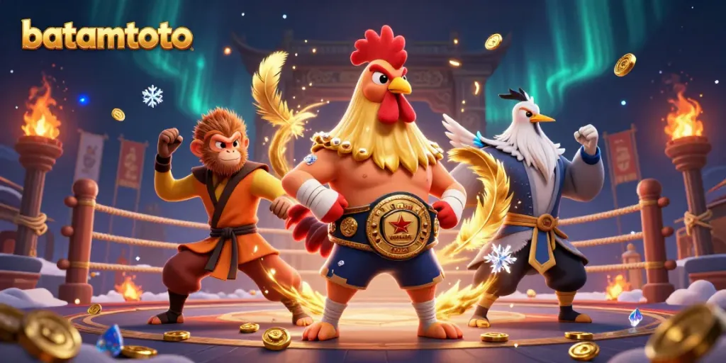 Bermain seru di batamtoto dengan ayam Muay Thai dan monyet Shaolin, dalam arena penuh koin emas.