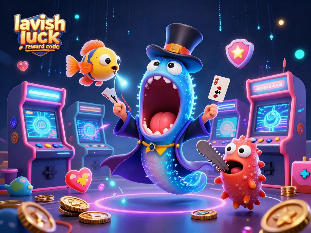 Engage with the lavish luck reward code in a magical casino scene featuring vibrant 3D characters.