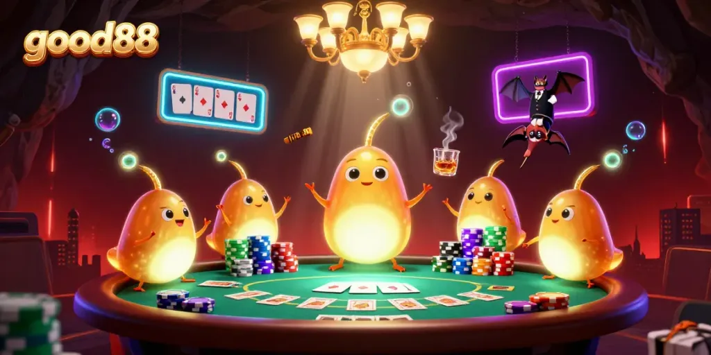 Experience thrilling gameplay at good88 casino with vibrant glowworms and poker action.